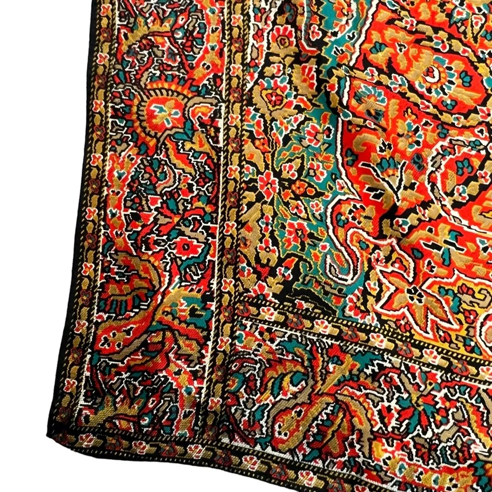 PERRY ELLIS RED, BLACK & GREEN TAPESTRY DESIGN 100% SILK SCARF